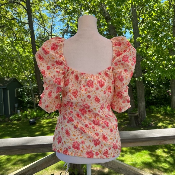 Something Navy Fitted Floral Surplice Top Small - Picture 11 of 14